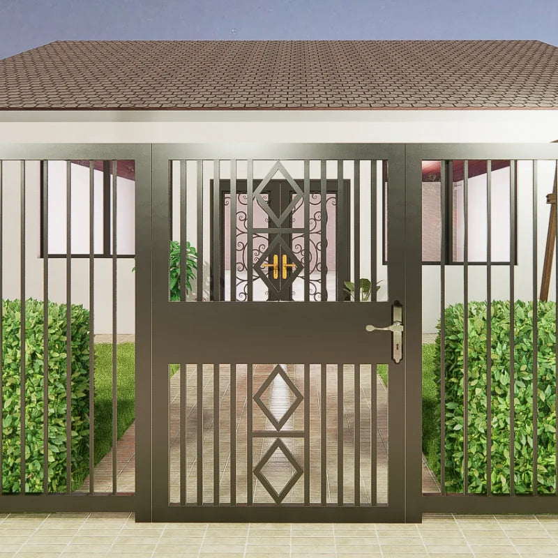 Elegant Iron Compound Wall Gate with Modern Design Superior Security 7ft Height 3D Modeling for Driveway Entrance