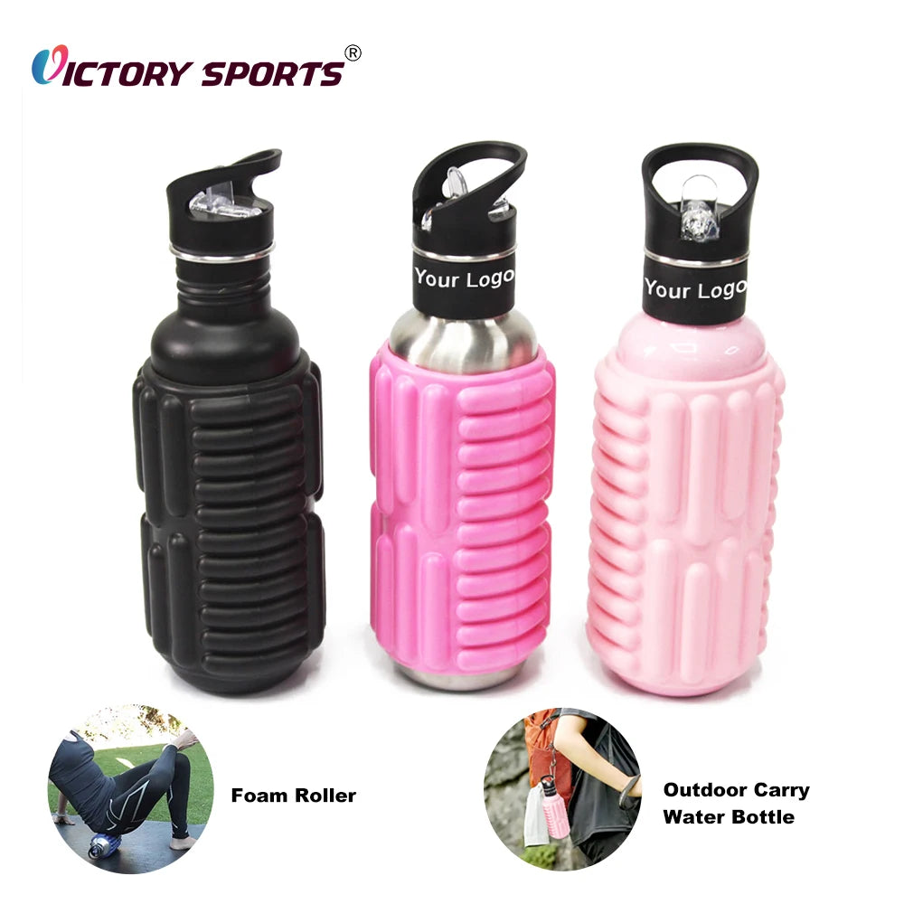 2-in-1 Customized Fitness Accessories 700/1200ml Stainless Steel Water Bottle and EVA Foam Roller Portable for Massage