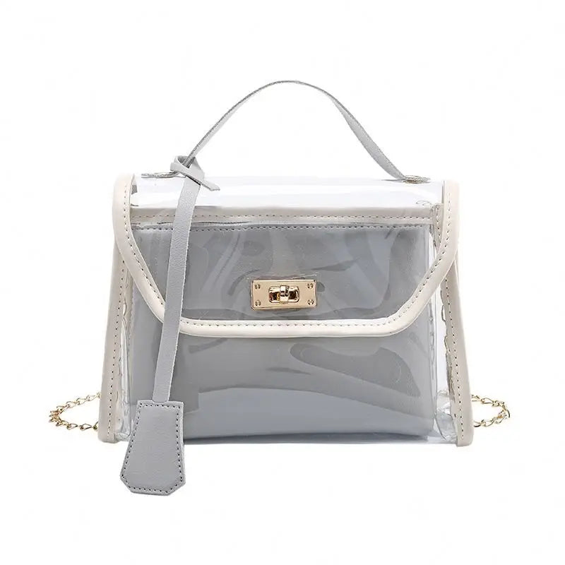Transparent Clear PVC Korean Style Women's Shoulder Bag Leisure Tote Pouch Chain Strap Crossbody Bag Ladies 2 Sets