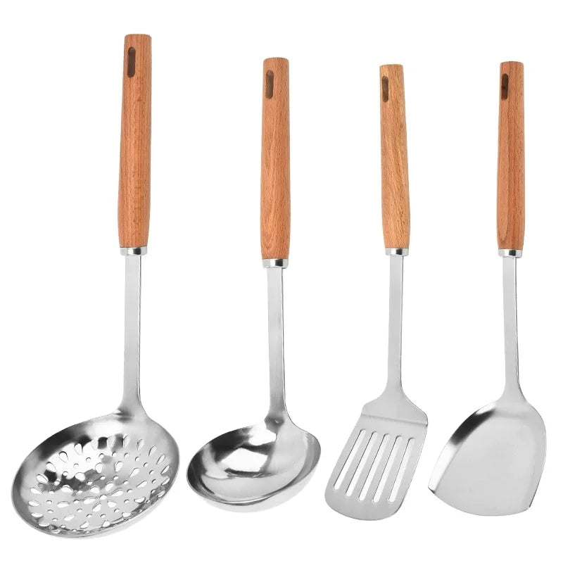 Sustainable Beech Wood Household Flatware Set Classic Design Slotted Spoon Spatula From Anhui for Party Cooking Use