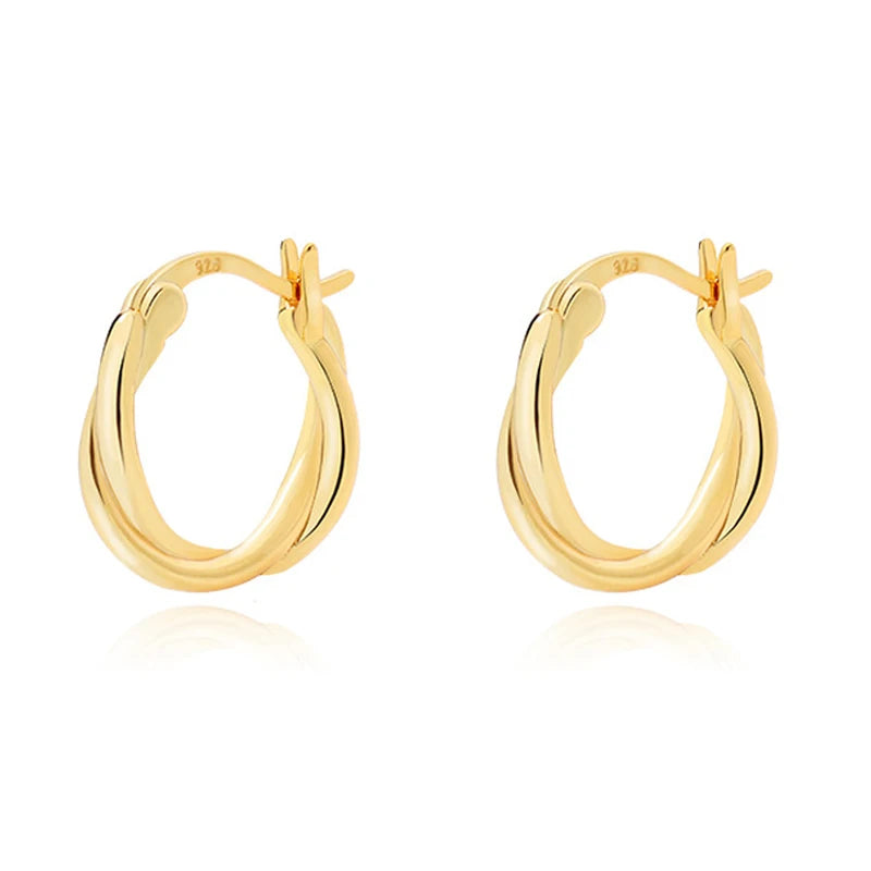 Minimalist Sterling Silver 925 Fashion Jewellery 18K Gold Plated Twisted Circle Wave Hoop Earrings for Women