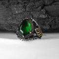 Turkish 925 Sterling Silver Men's Ottoman Style Ring with Natural Black Stone Handmade Azuris VALKH1304