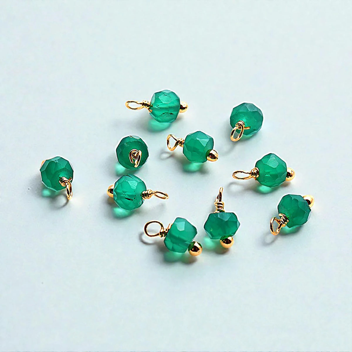 DIY Tiny Green Onyx Gemstone Beaded Charms - 925 Silver Wire Wrap Beads Finding MegaBDM