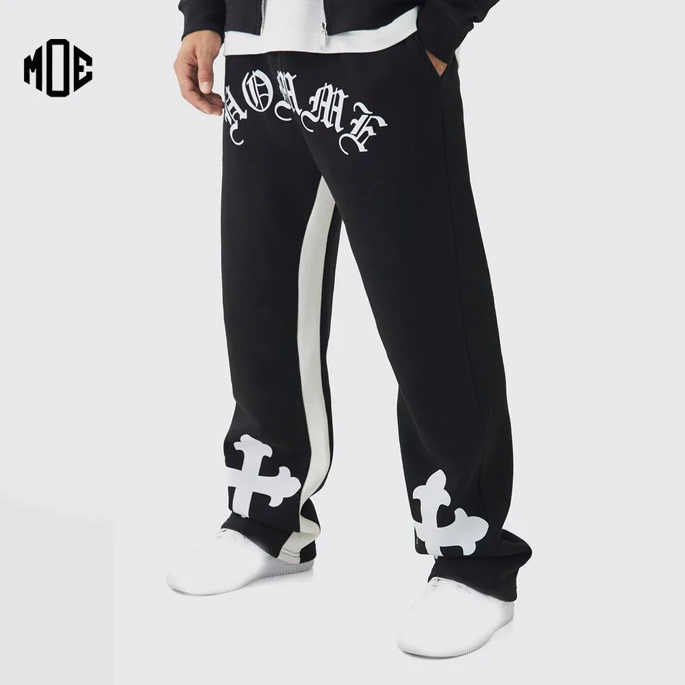 Customizable Factory Manufacturer Fleece Joggers Loose Fit French Terry Baggy Stacked Flare Sweatpants Man Embroidery