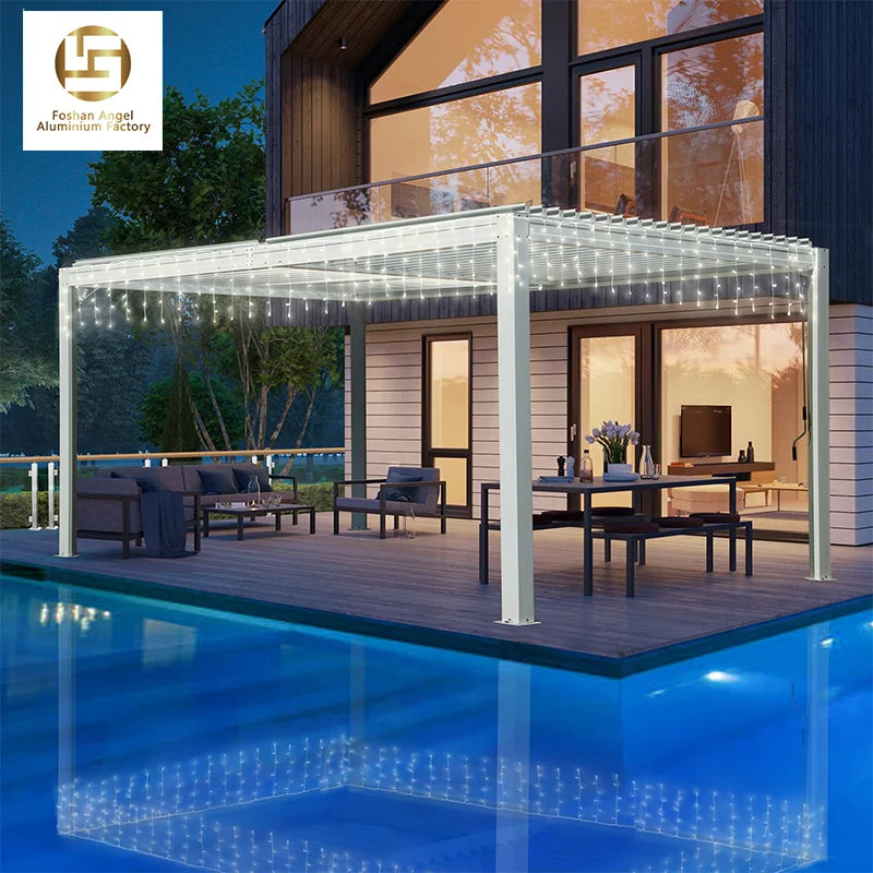 Aluminum Retractable Bioclimatic Pergola for Cars 4x3m with Glass Screen Waterproof Motorized LED Lighting Balcony Outdoor Use