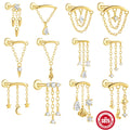 S925 Sterling Silver Tassel Star Moon CZ Flat Back Threaded Cartilage Stud European Style Piercing Earring 18K Gold Plated Women