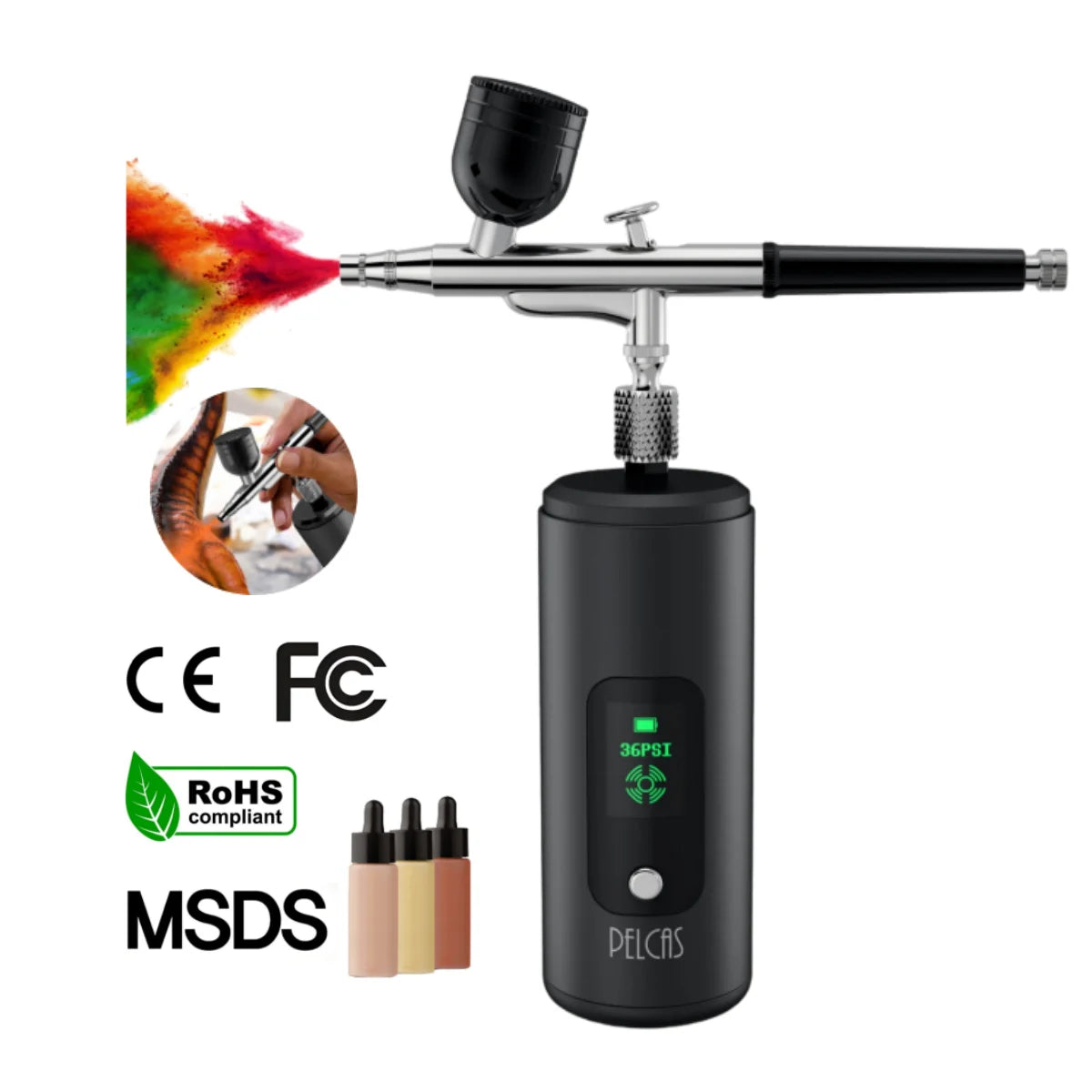 Airbrush Kit Rechargeable Cordless Airbrush Compressor for Makeup Cake Decor Barber Model Coloring Nail Art MegaBDM