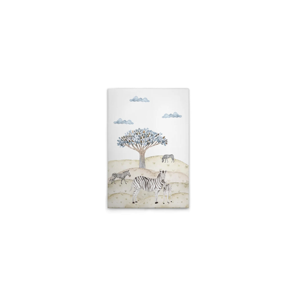 Made In Germany - Home Decor Canvas Picture Safari Zebras - Wall Mural In Beige And Blue - Canvas Picture On Stretcher Frame