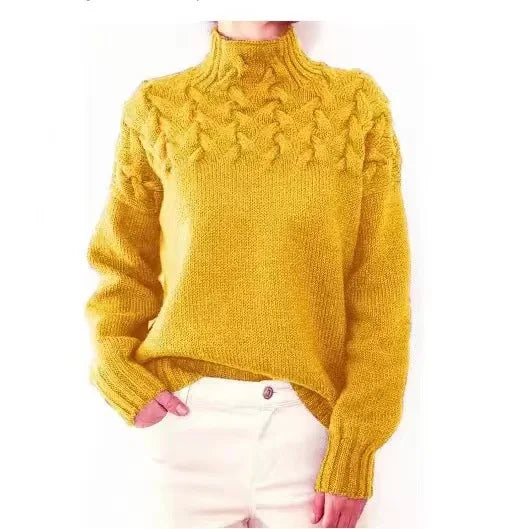 2025 New Arrival Fashionable Women's Turtleneck Long-Sleeve Sweater with Cable Knit Details