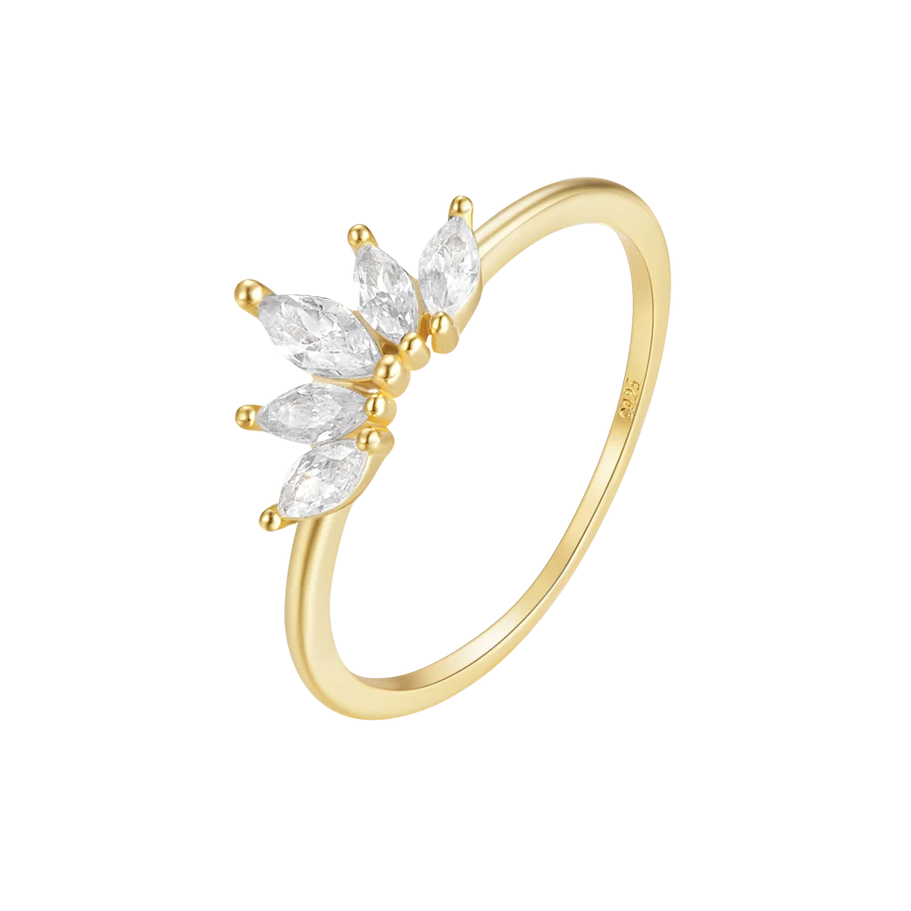 CANNER Sterling 925 Silver Crown with Oval Marquise Zircon Ring 18K Gold Plated Fine Jewelry Stackable Wedding Ring for Women