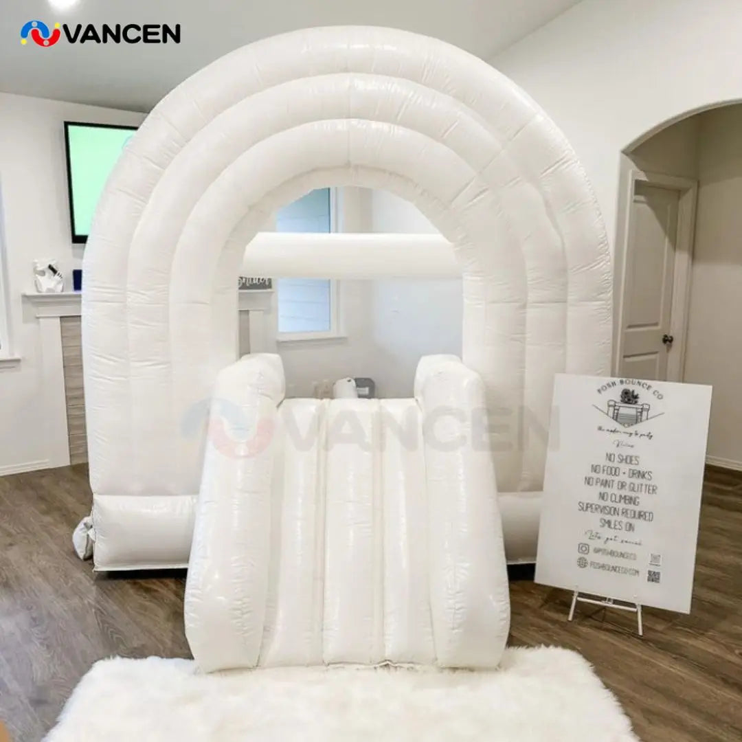Mini 10ft Inflatable White Bounce House Toddler Inflatable White Bouncy Castle/Rainbow Bounce House for Kids Birthday Decoration