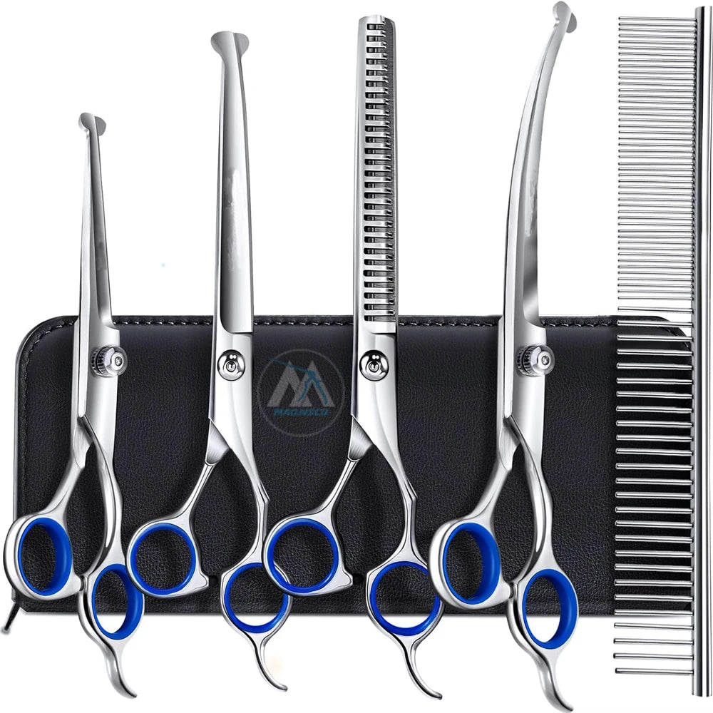 Professional 6 1/4CR Titanium Coated Stainless Steel Dog Grooming Scissors Heavy Duty Pet Grooming Scissor Hair Extension Tool
