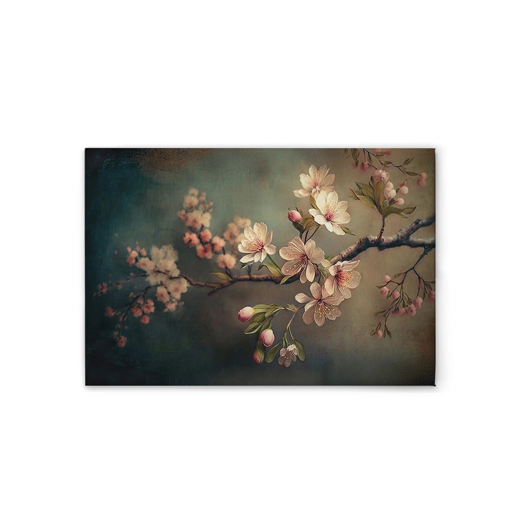Made in Germany Modern Home Decor Canvas Wall Mural with Wooden Stretcher Frame-Cherry Blossoms in Grey and Pink