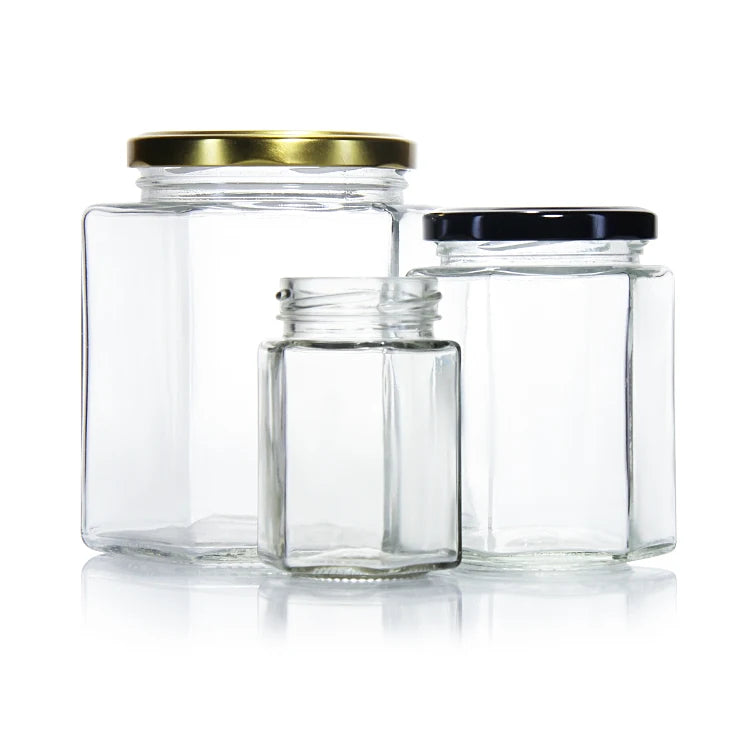 Wholesale 6oz 16oz 500ml 280ml Clear Empty Hexagon Glass Jars Mini Honey Jars Mason Jars With Lids for Jams