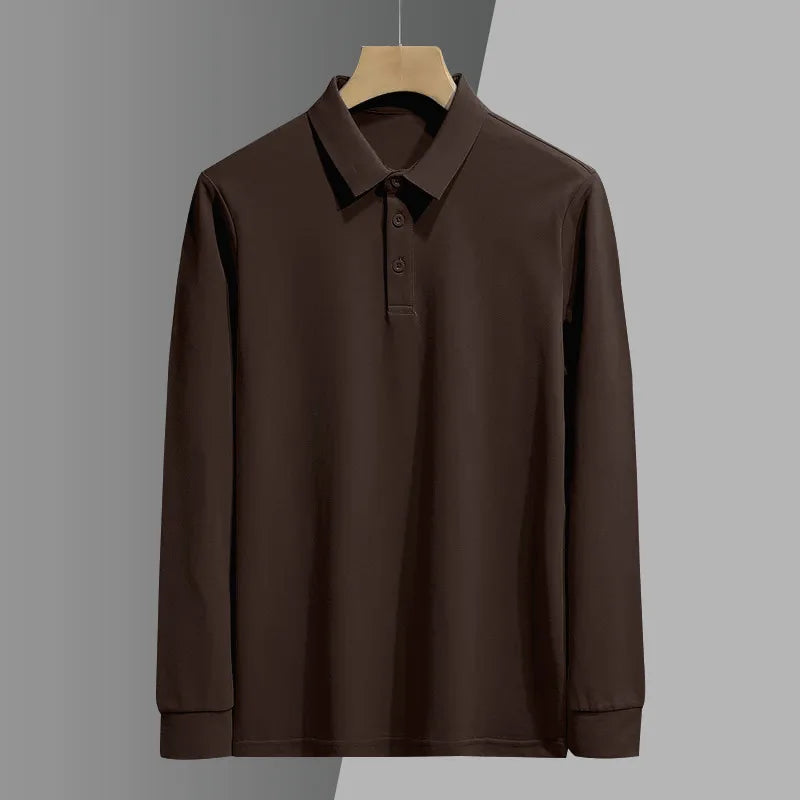 Oem customized autumn and winter polo shirt men's long sleeved paul lapel tshirt with autumn and winter solid color