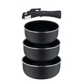 Bergner Click&Cook Set of 3 Saucepans 161820cm Pressed Aluminum and Heat Dot + Detachable Handle Black