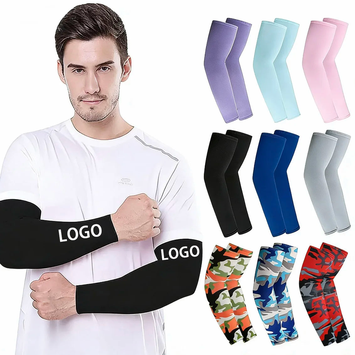 Custom Logo Cooling UV Breathable Compression Arm Fishing Bicycle Arm Sleeves Sports Sun protection Arm Sleeve for Men Women