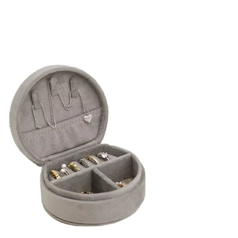 Hot Sale Customized Logo Mini Travel Ring Necklace Jewelry Box with Handle New Style Earring Storage Velvet Button Closure