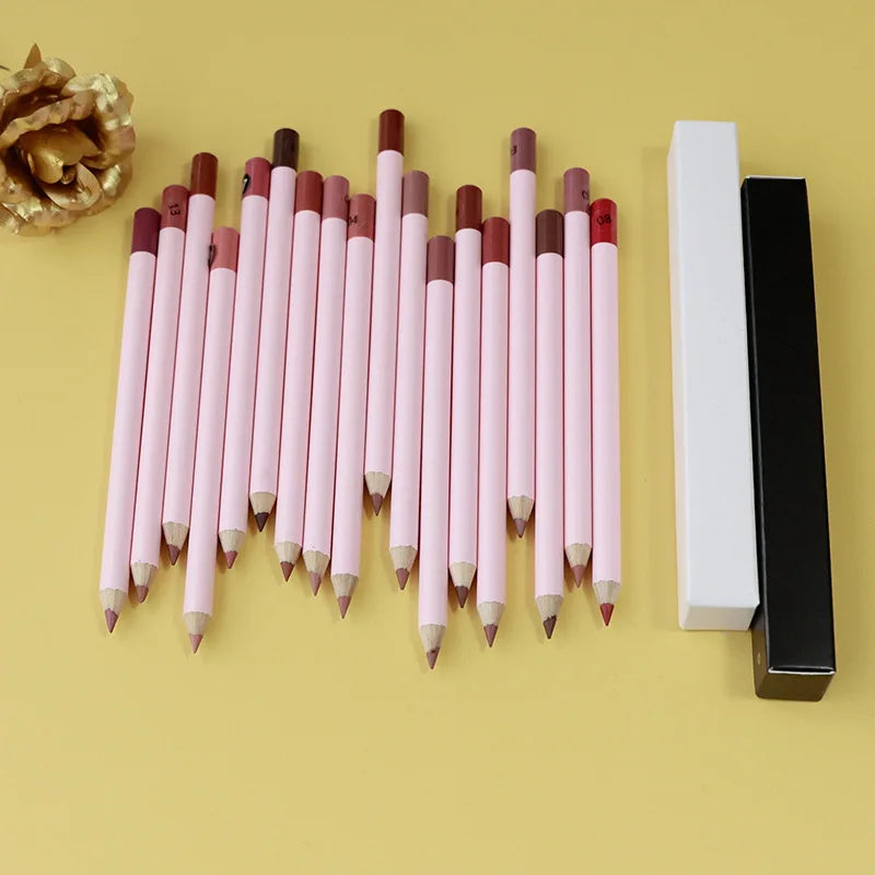 Wholesale Matte Lip Liner Private Label Waterproof Wood Pencil Nude Brown Long Lasting Pink Creamy Lip Liner Pen