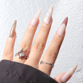 Wholesale 24Pcs ABS Shiny Glitter Long Stiletto Press-On Nails Fake French Nail Tips From Supplier