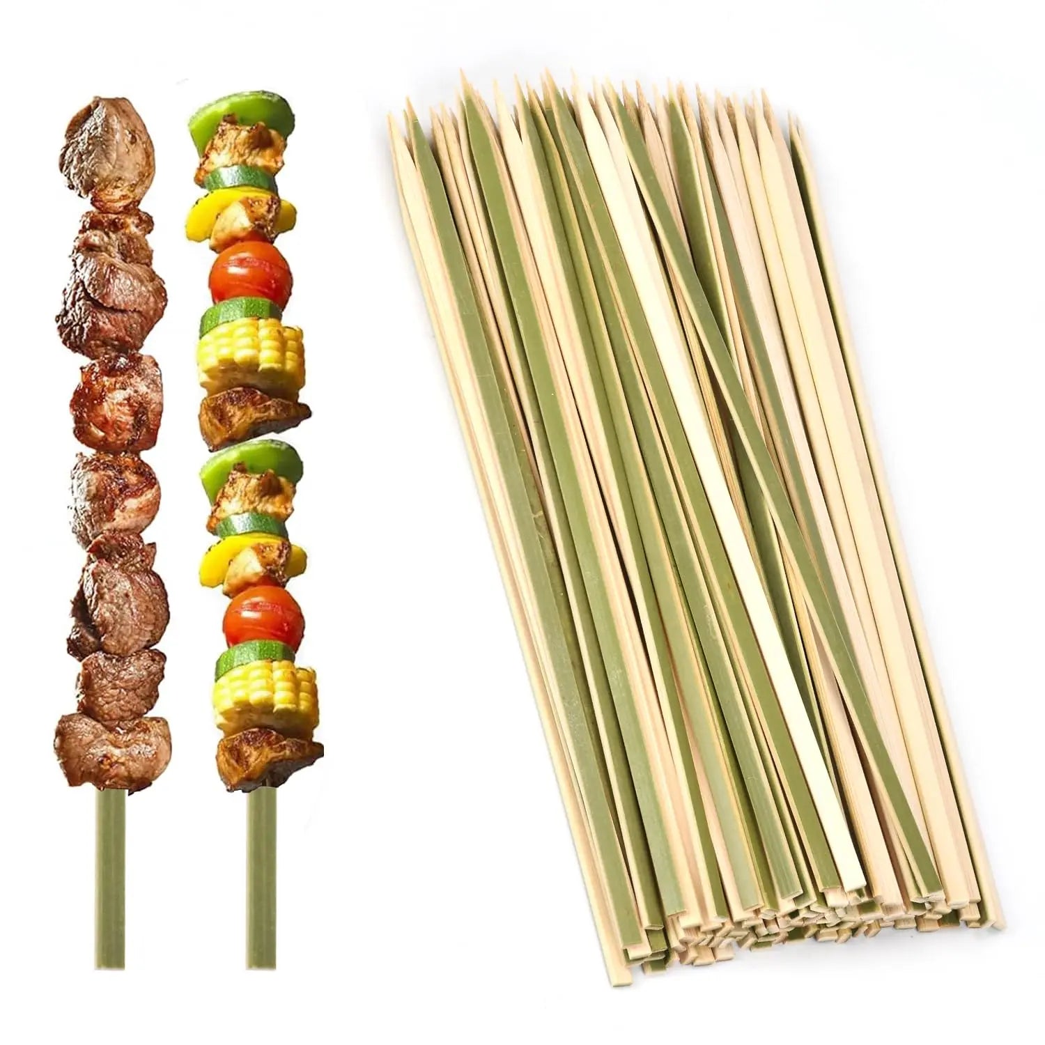 Smooth BBQ Bamboo Skewers Green Flat Stick Bamboo Skewers for BBQ