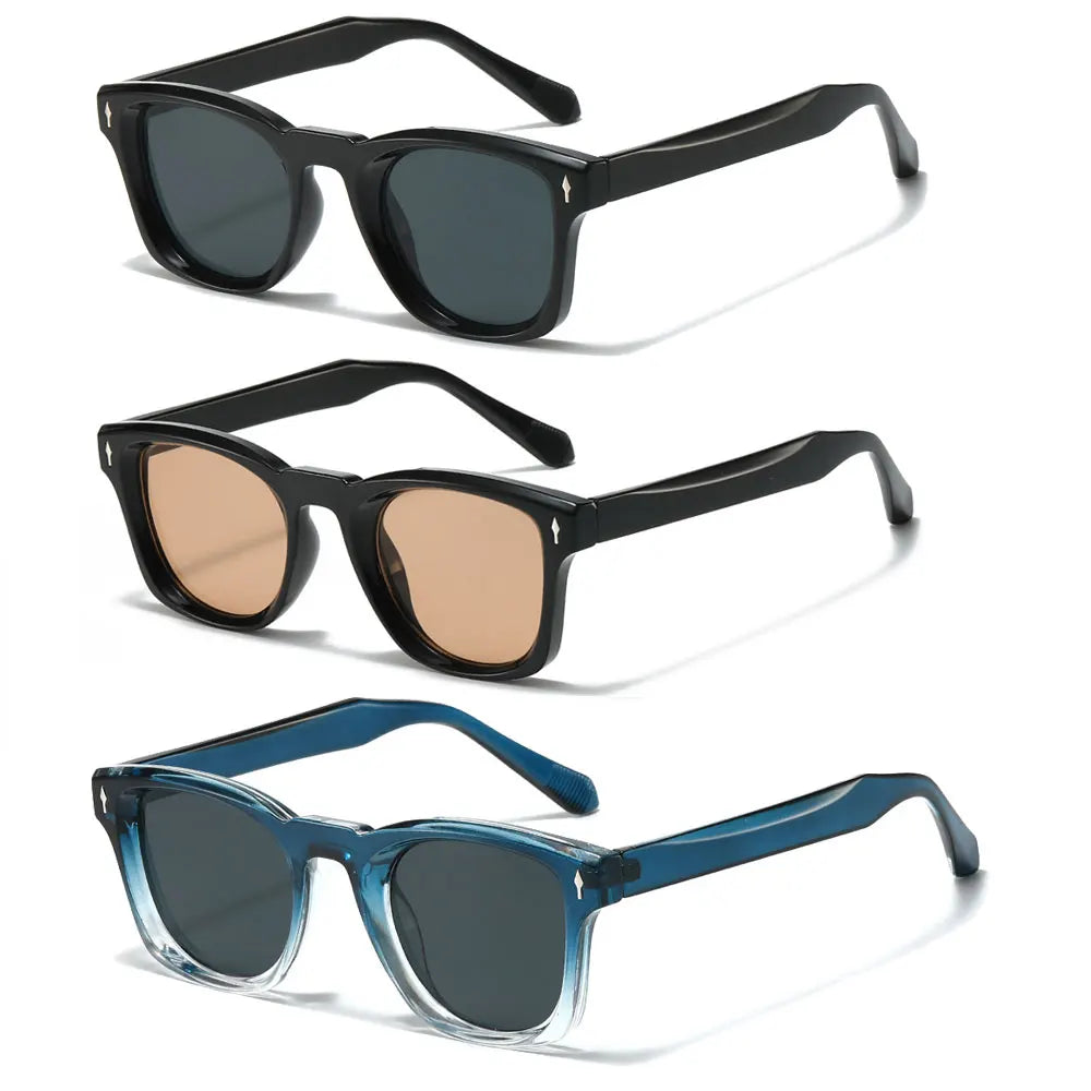 Logo Custom 2025 Fashion Retro Blue Green Sun Glasses UV400 Rivets Square Sunglasses Men Women