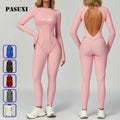 PASUXI Women Backless Yoga Jumpsuit Tummy Control Scrunch Butt Gym Bodysuit Quick Dry Workout Romper Fitness Jumpsuit