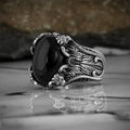 Azuris Turkish 925 Sterling Silver Men's Ring Ottoman Style Jewelry Natural Stone Black Made in Turkey VALKH1410