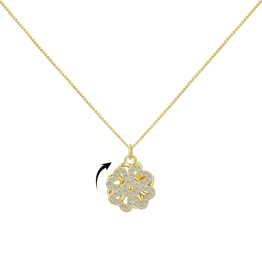 Rotating Four-Leaf Clover Inlaid With Zircon 925 Sterling Silver Pendant Without Fading Star Necklace for Women
