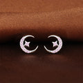 Women Silver Star Moon Pink Cubic Zirconia Inlay Earring S925 Pure Silver Zircon Earrings
