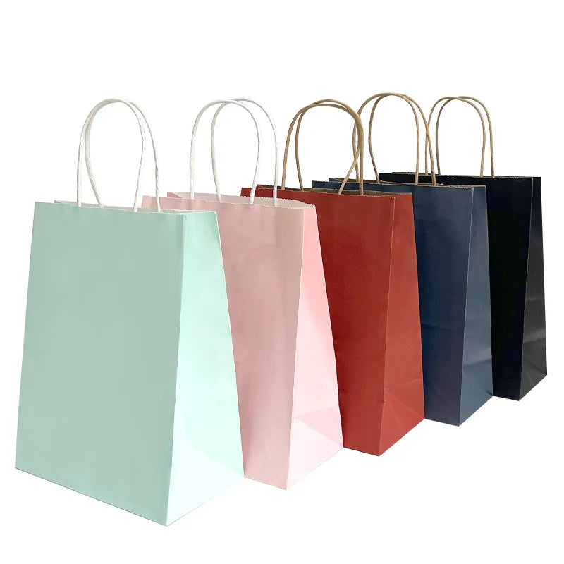 Eco Friendly Biodegradable Colorful Brown Kraft Paper Bag Classic Handle for Clothing Shoes Gift Packaging Wholesale