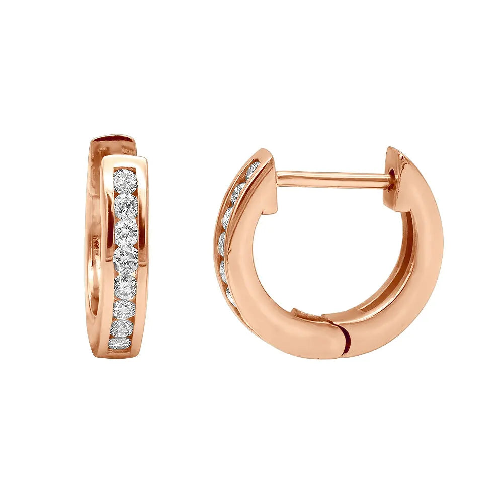 14K Rose Gold Lab Grown Earrings Diamond Round Brilliant Cut Hoop Earrings for Women Hinged Back 0.3ct IGI Certified Earrings