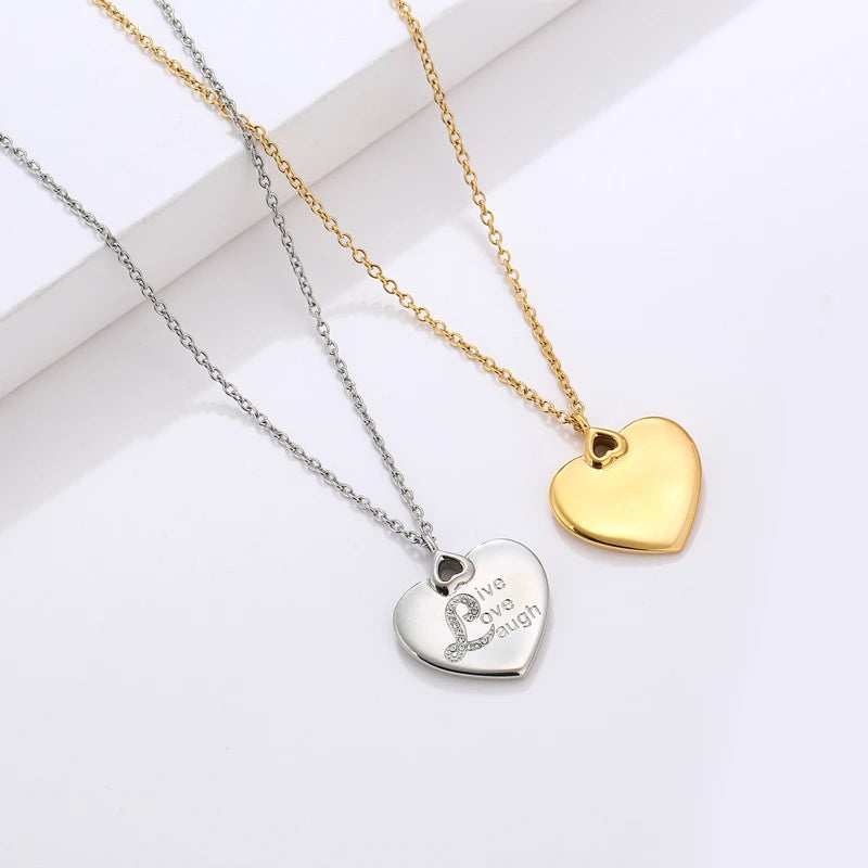 Hot Sale INS New Design 18K Gold Pvd Stainless Steel Pendant Necklace 18K Gold Plated Blank Heart Charm Engraved Text Pattern