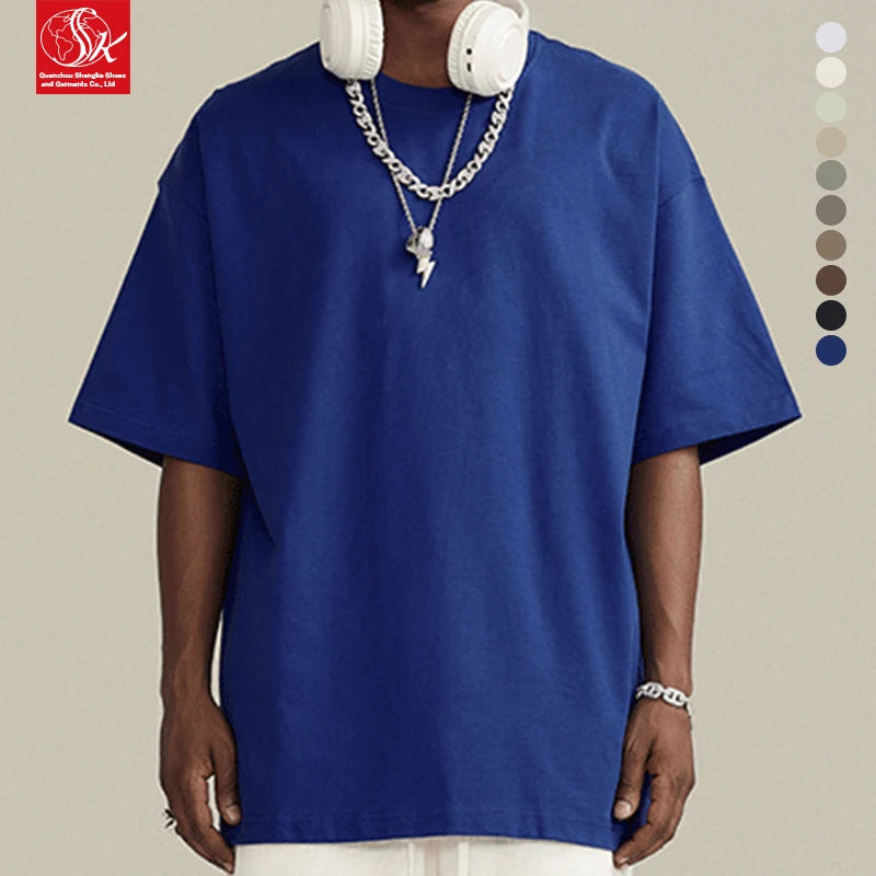 SK Men's Casual O-Neck Short Sleeve T-shirts 100% Cotton 260gsm Thick Oversized Blank Silk Screen Printing Woven Eco-Friendly