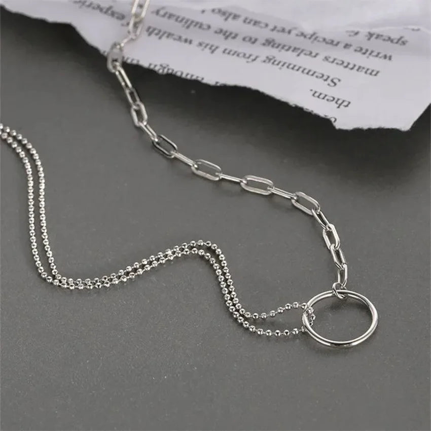 Circle Pendant Asymmetrical Necklace minimalist silver jewelry 925