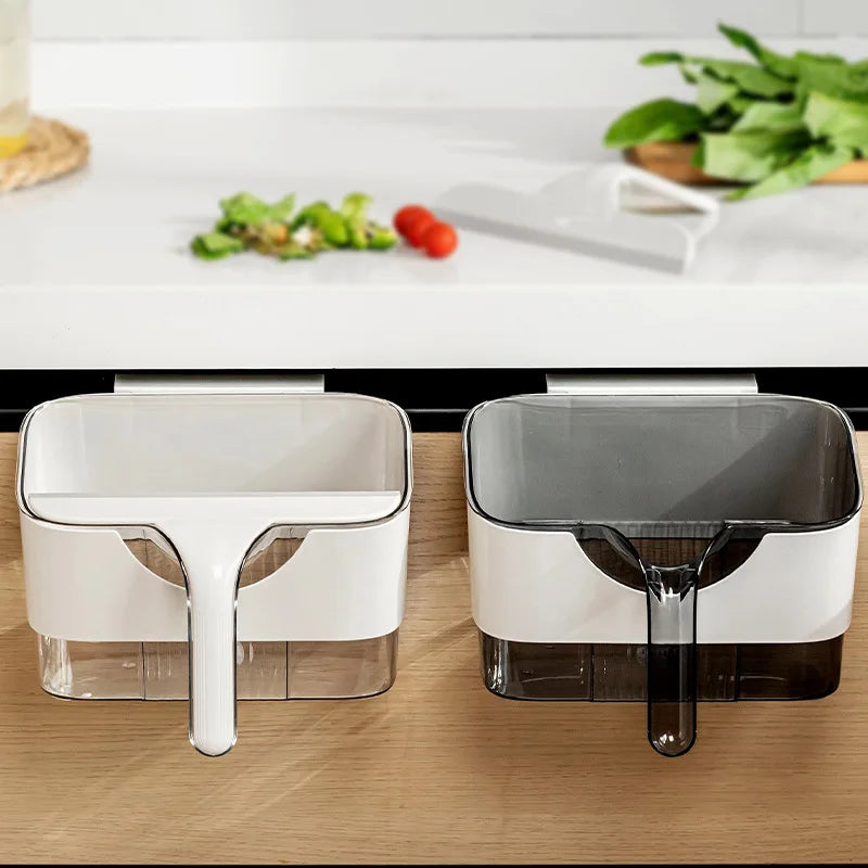 Kitchen Wall Mounted MultiFunctional Wet Pull Garbage Bin Hanging Trash Can With Scraper and Handle