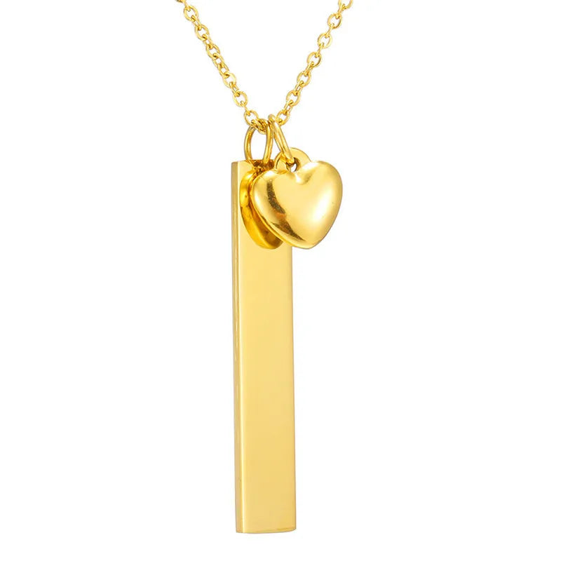 Fashion Wholesale Stainless Steel Blank Bar Necklace Customized Engravable Name Small Gold Necklace Heart Shape Pendant