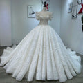 Jancember Wm013 White Luxury Sequins Modest Ball Gown Bridal Wedding Dress With Tail