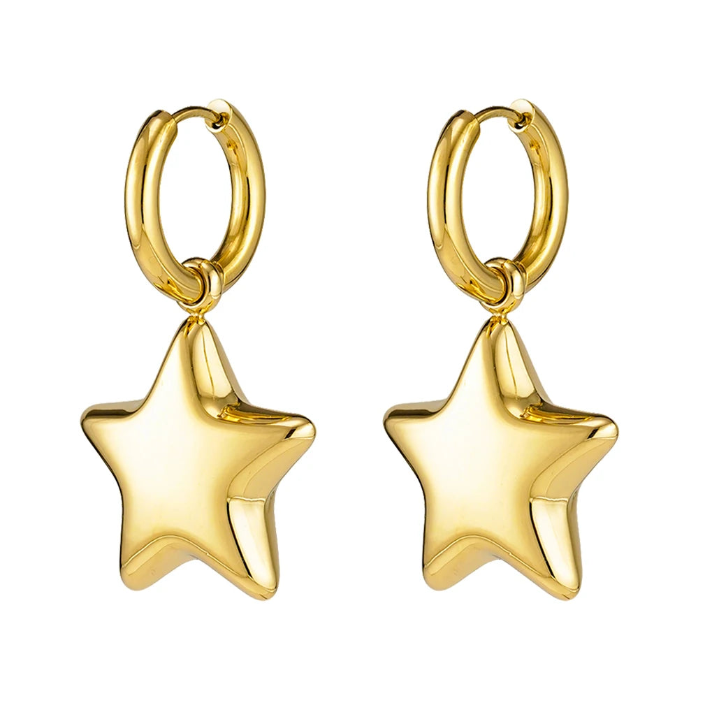 PVD 18K Gold Plated Stainless Steel Jewelry Smooth Star Shape Huggie Earrings Waterproof for Woman Drop Earrings E251667