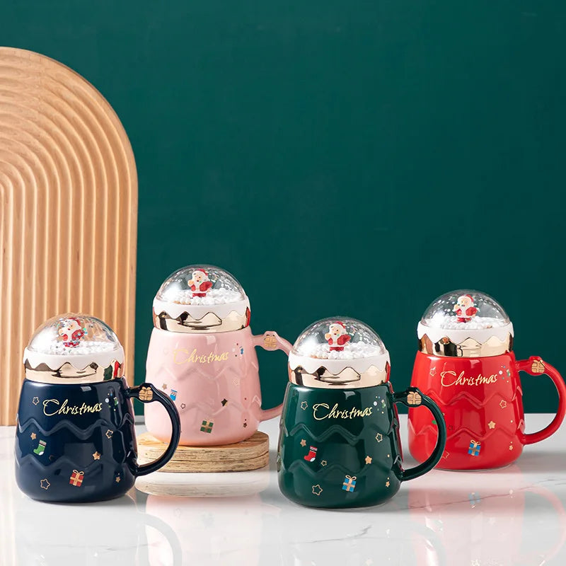 2024 Christmas Gift Santa Coffee Tea Water Cups Set Ceramic Mug Large Capacity Porcelain Coffee Mug Cup With Lid