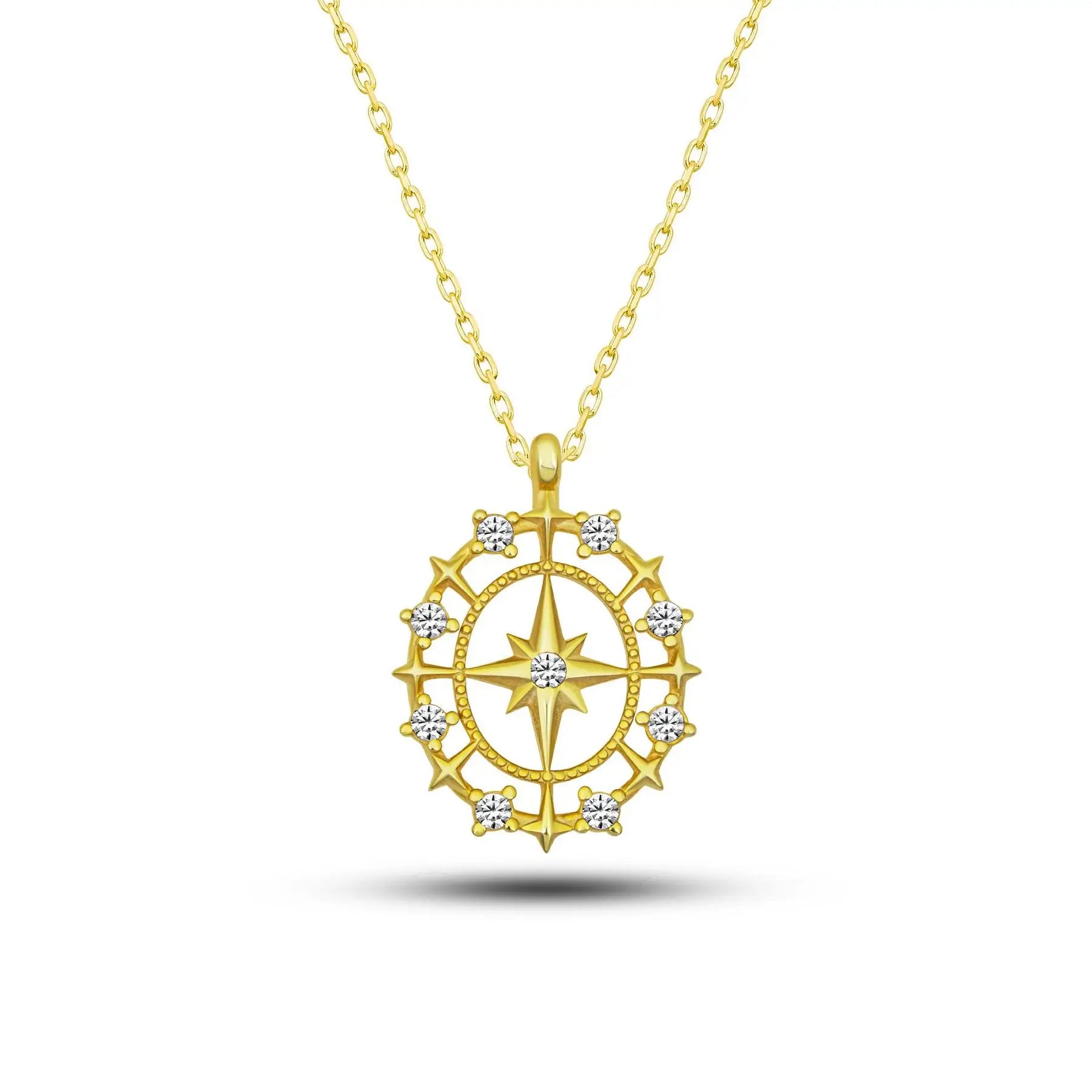 925 Sterling Silver Rhodium Plated Trendy Necklace Zircon Polar Star Pendant Chain Religious Style Engagement Wedding Party Gift