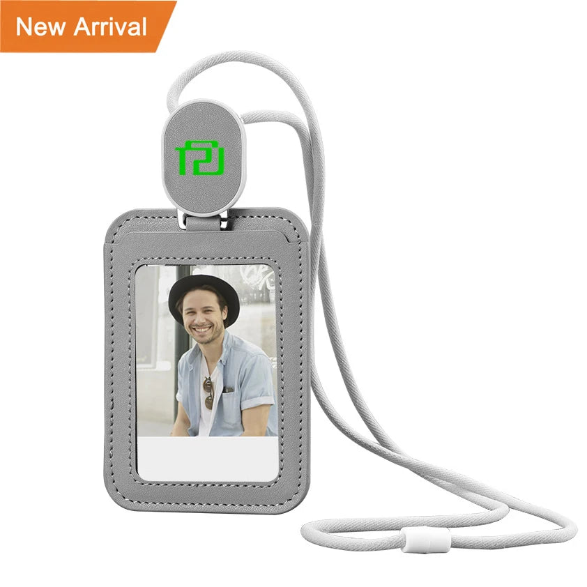 Premium PU Leather Retractable ID Card Holder with Neck Strap Lanyard Vertical Card Holder ID Card Badge