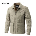 PASUXI Men's Corduroy Bomber Jacket Stand Collar Fleece Lined Winter Warm Loose Casual Coat