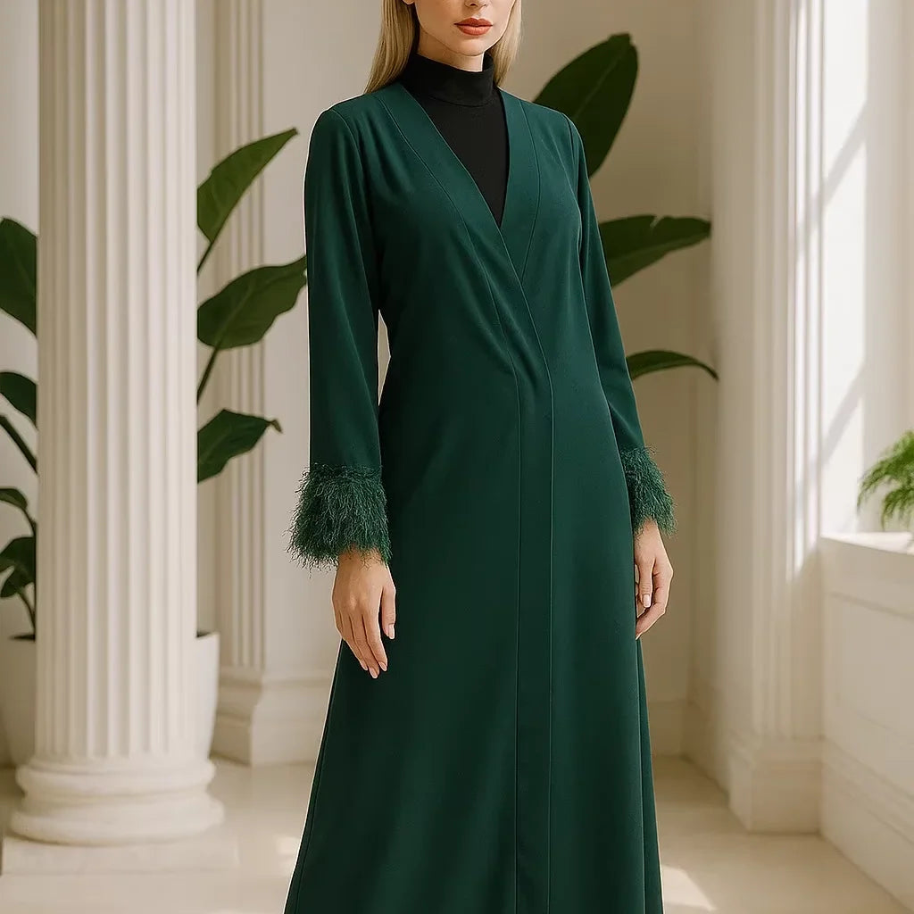 YXA009 Special Design of the Sleeves Elegant Feathers Abaya Modest Fashion Customizable Eid New Customizable Factory Price MegaBDM