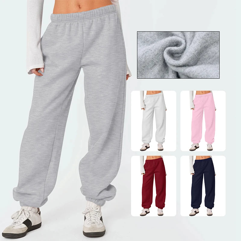 Custom Women's Winter Track Cotton Trousers Loose Fit Cuffed Sweatpants High Waisted Running Wide Leg Eco-Friendly Breathable