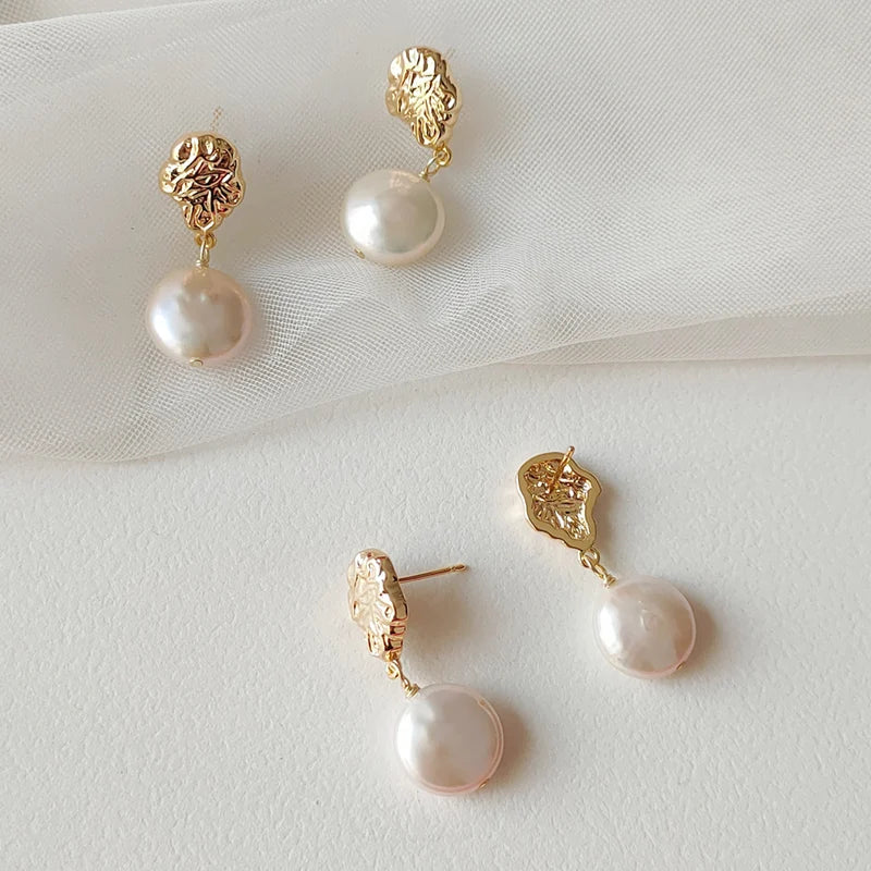 Retro Statement Gold Earring Baroque Pearl Drop Pendant Earrings Ear Stud Jewelry for Women Accessories