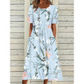 2025 Cross-Border Summer New Style Women's Casual Dress: Mid-Rise Round Neck Printed Flared Silhouette