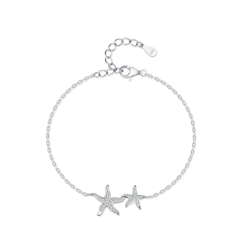 SL1701 Luxury Zircon Ocean Summer Bracelet Fine Jewelry 925 Sterling Silver Starfish Flash Adjustable Bracelets for Women