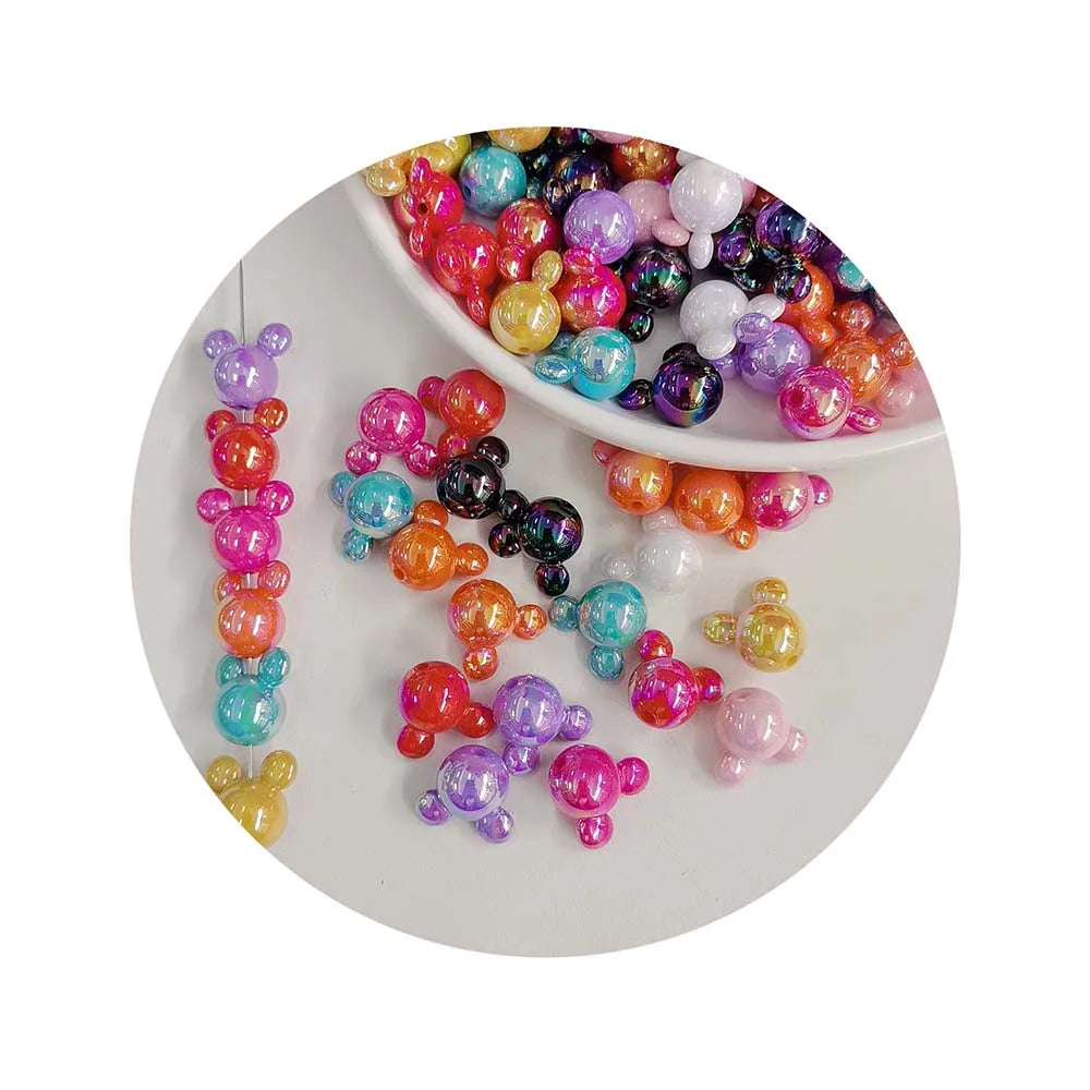 100pcs Cartoon Mouse Head Acrylic Loose Spacer Beads Colorful DIY Accessory Necklace Bracelet Key Chain Fashion Jewelry Making