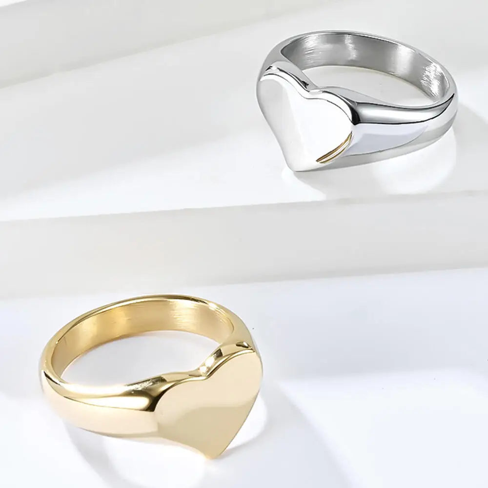 Custom Laser Engraving Heart Rings Waterproof Anti Tarnish PVD Gold Stainless Steel Love Couples Wedding Gift Ring